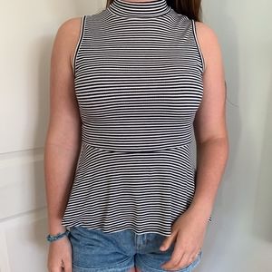 White and Black Stripped Tank Peplum Top
